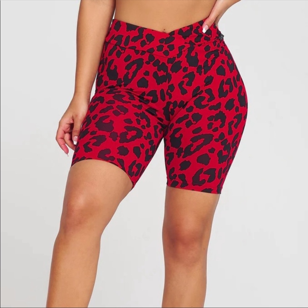Lici fit red cheetah v cut scrunch booty shorts